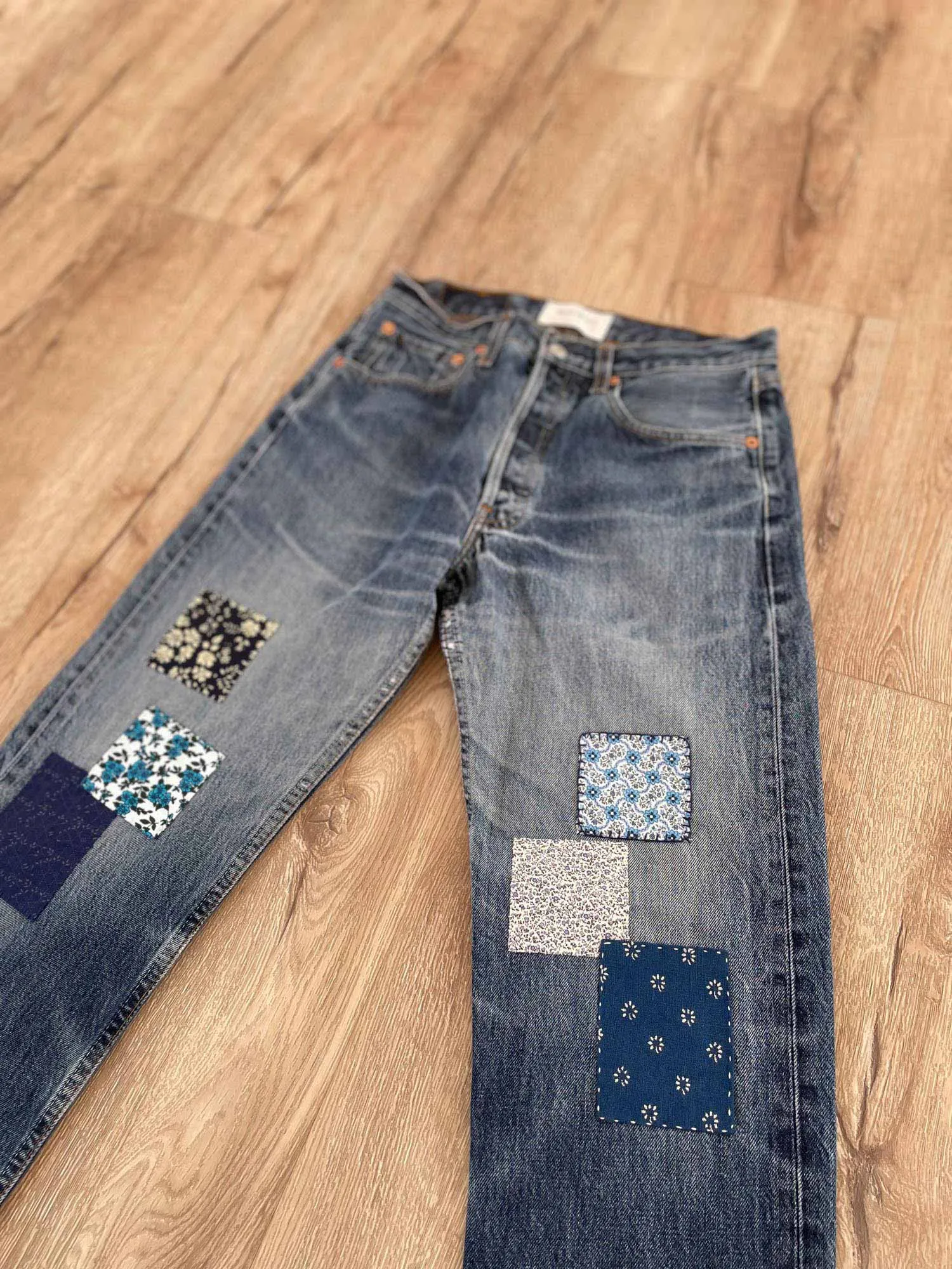 #14 Sashiko and Boro Patched Vintage Jeans 30"