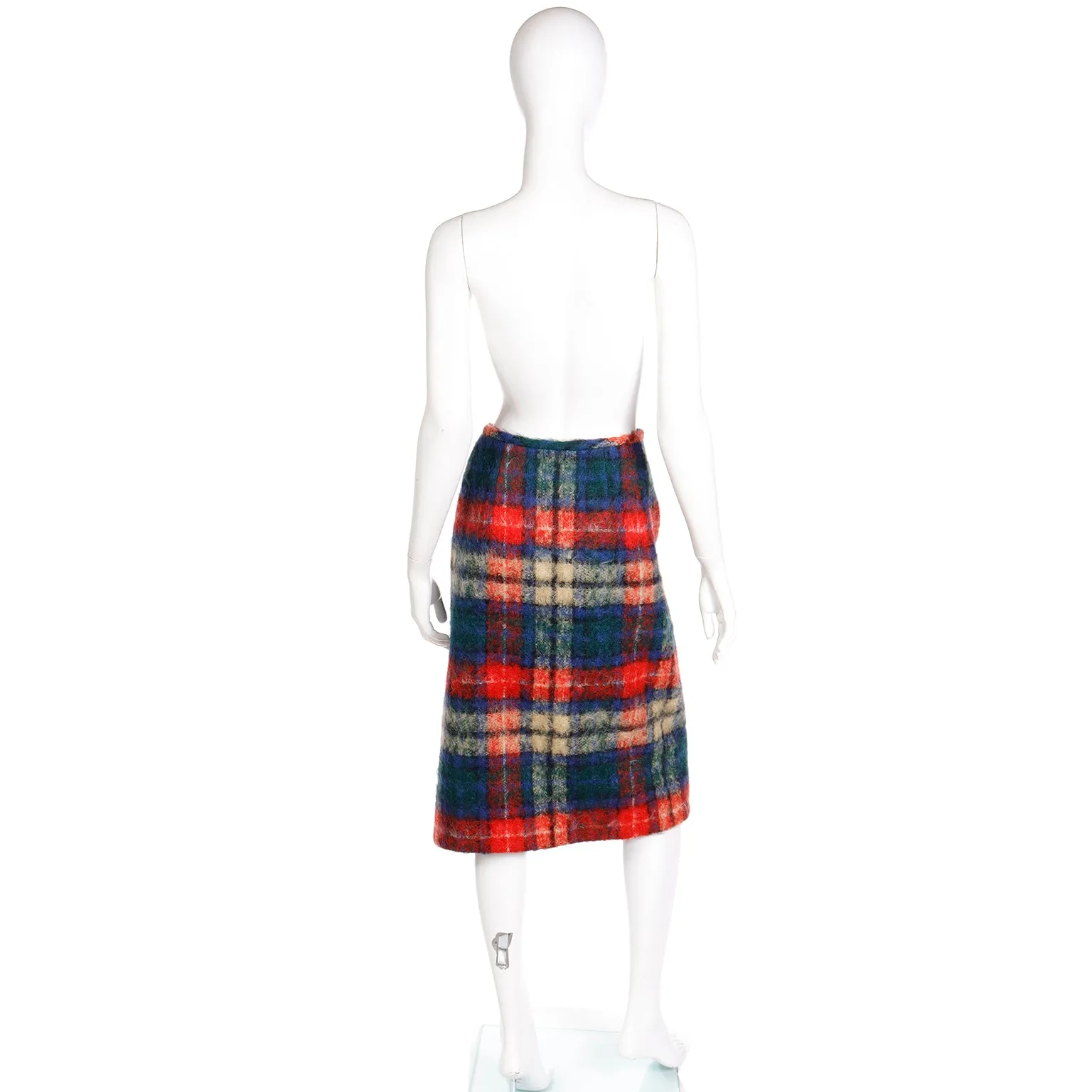 1970s Mohair Red & Blue Plaid Vintage Wrap Skirt