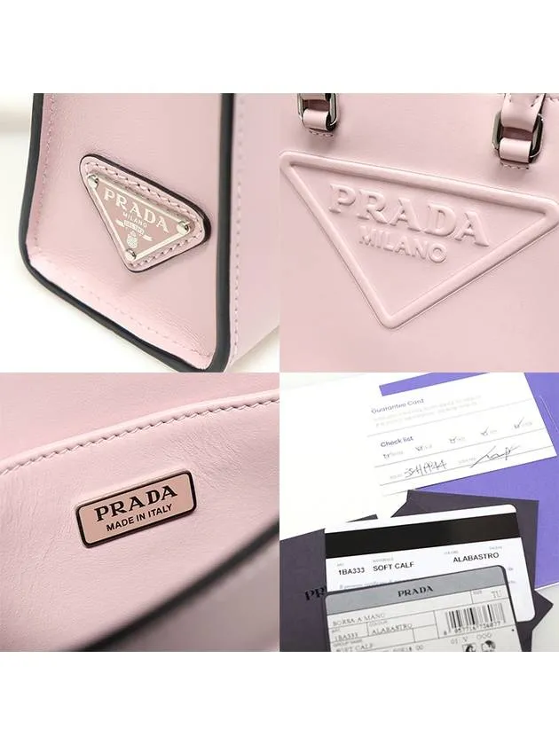 1BA333 Pink Soft Calfskin Silver Embossed Logo Cross 2WAY