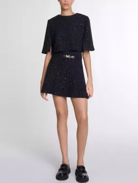 2 in 1 Black Sequin Tweed Dress Set