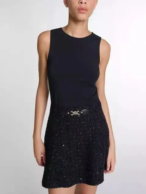 2 in 1 Black Sequin Tweed Dress Set