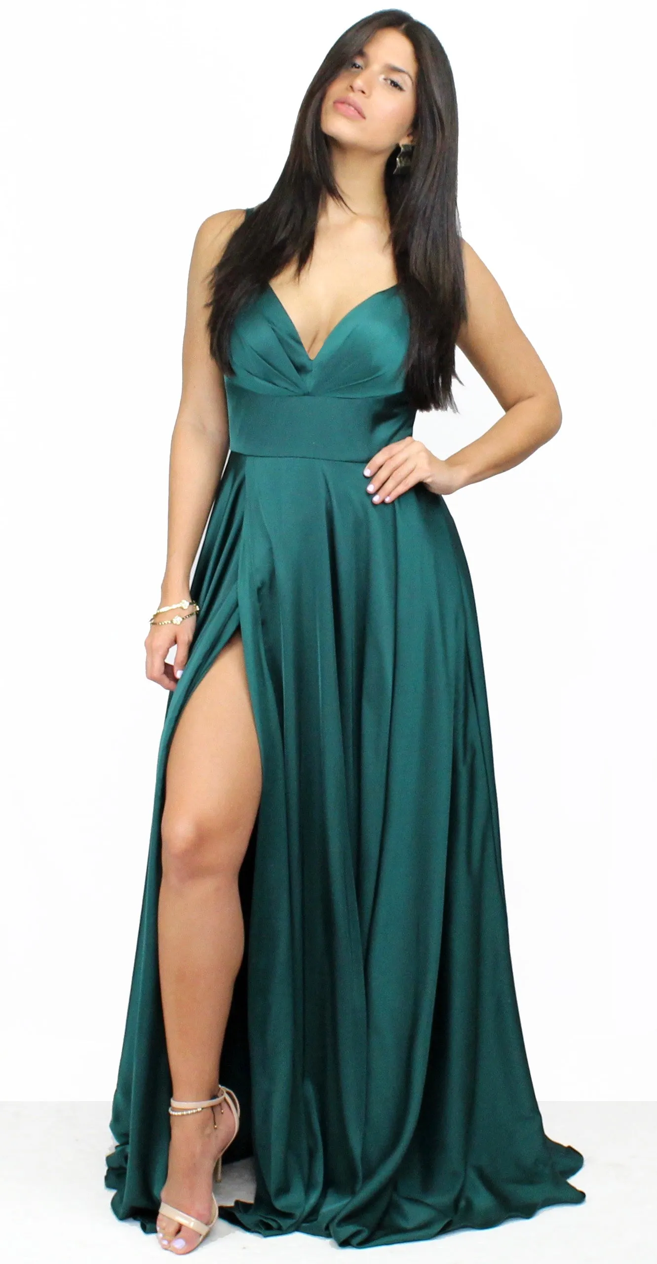 Always On Point Emerald Satin Formal Gown