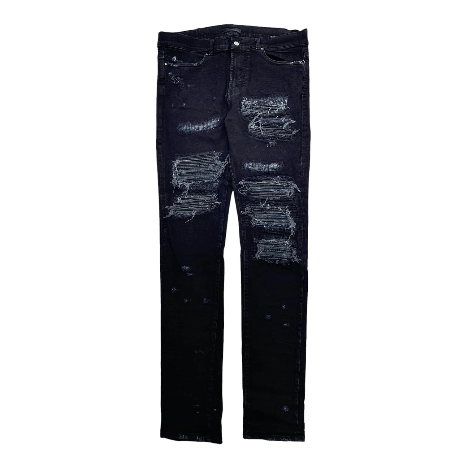 Amiri MX1 Leather Patchwork Jeans Black (2016) Pre-Owned