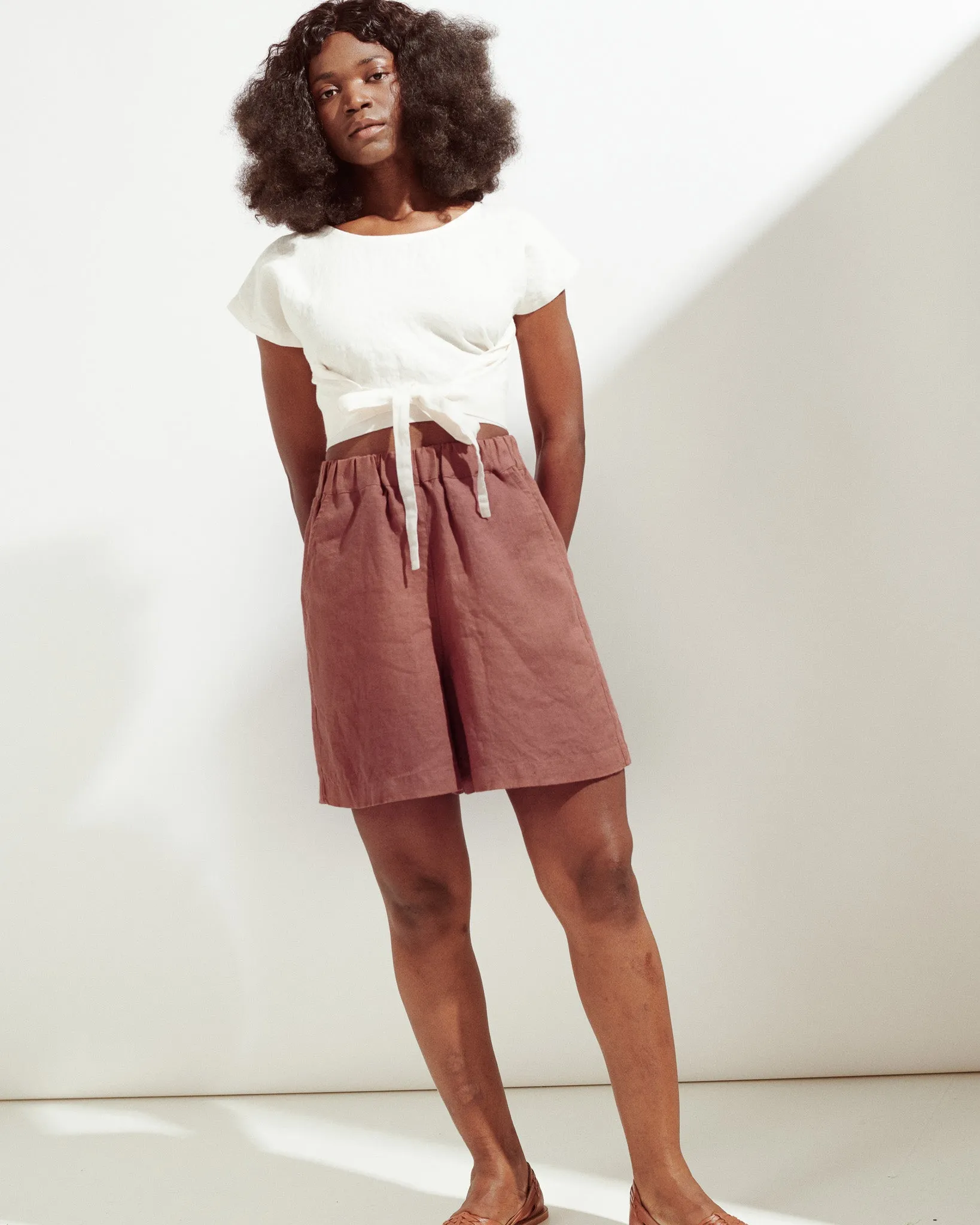 AUGUSTINE cropped linen wrap top