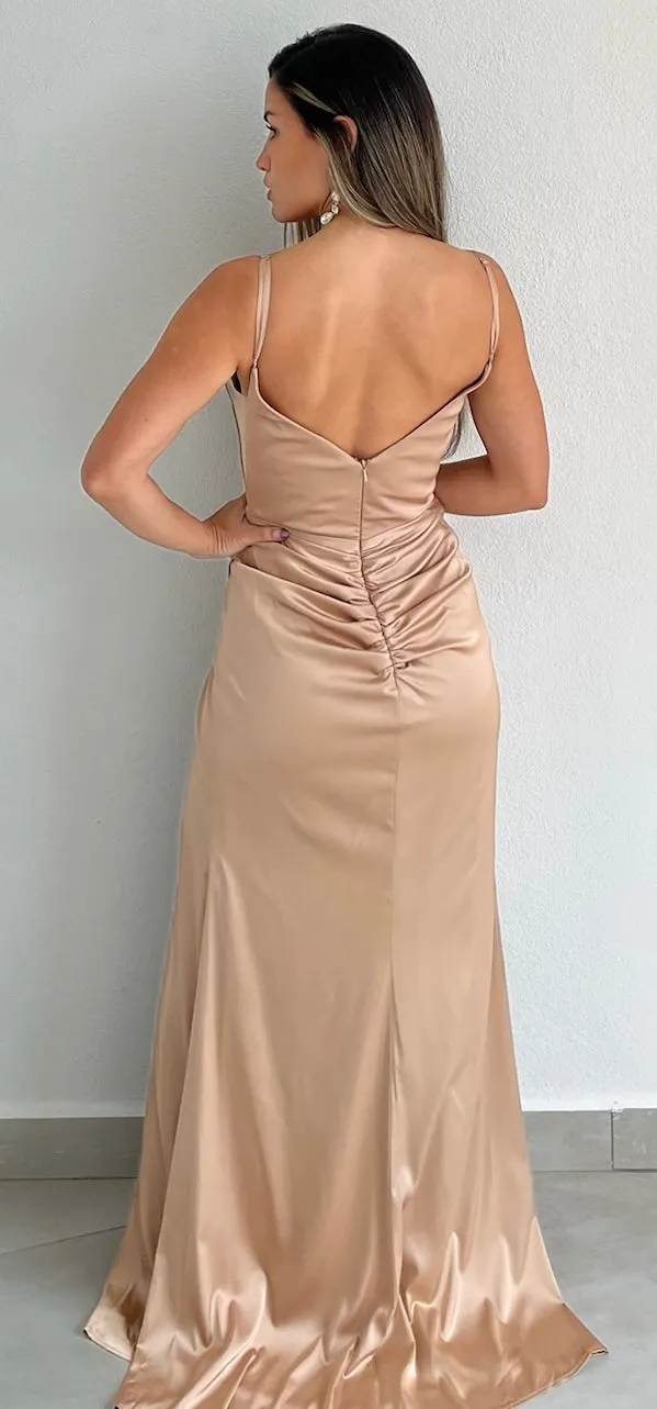 Beloved Elegance Nude Satin Formal Gown