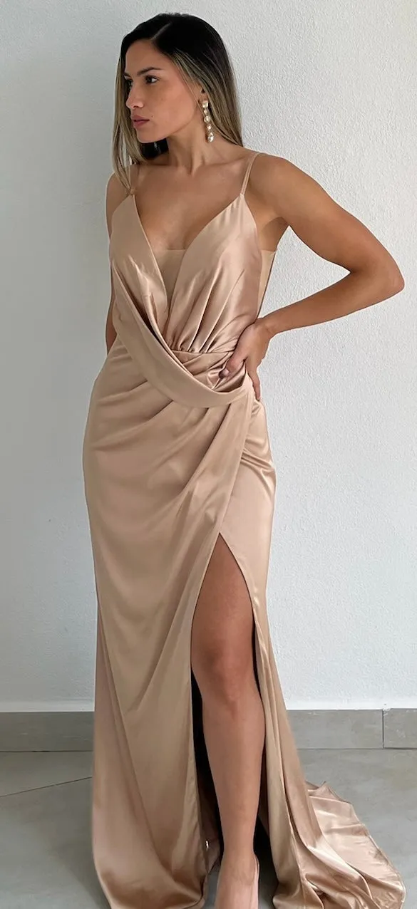 Beloved Elegance Nude Satin Formal Gown