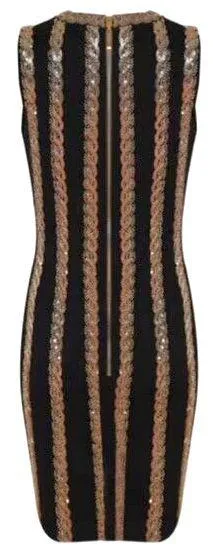 Black Baroque Sequin-Embellished Stretch Mini Dress