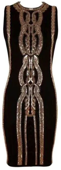 Black Baroque Sequin-Embellished Stretch Mini Dress