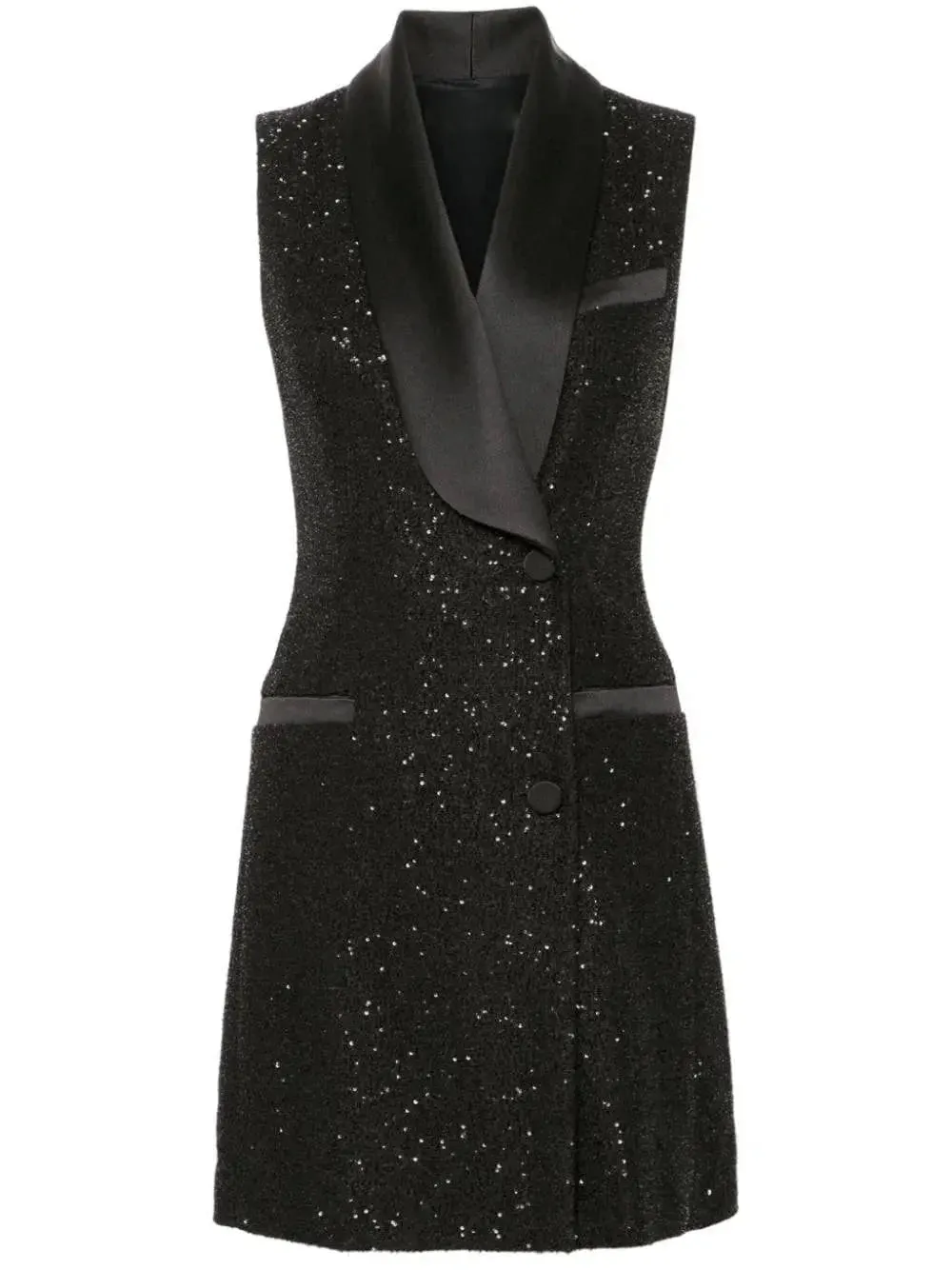 Black Sequin Vest Dress with Satin Trim