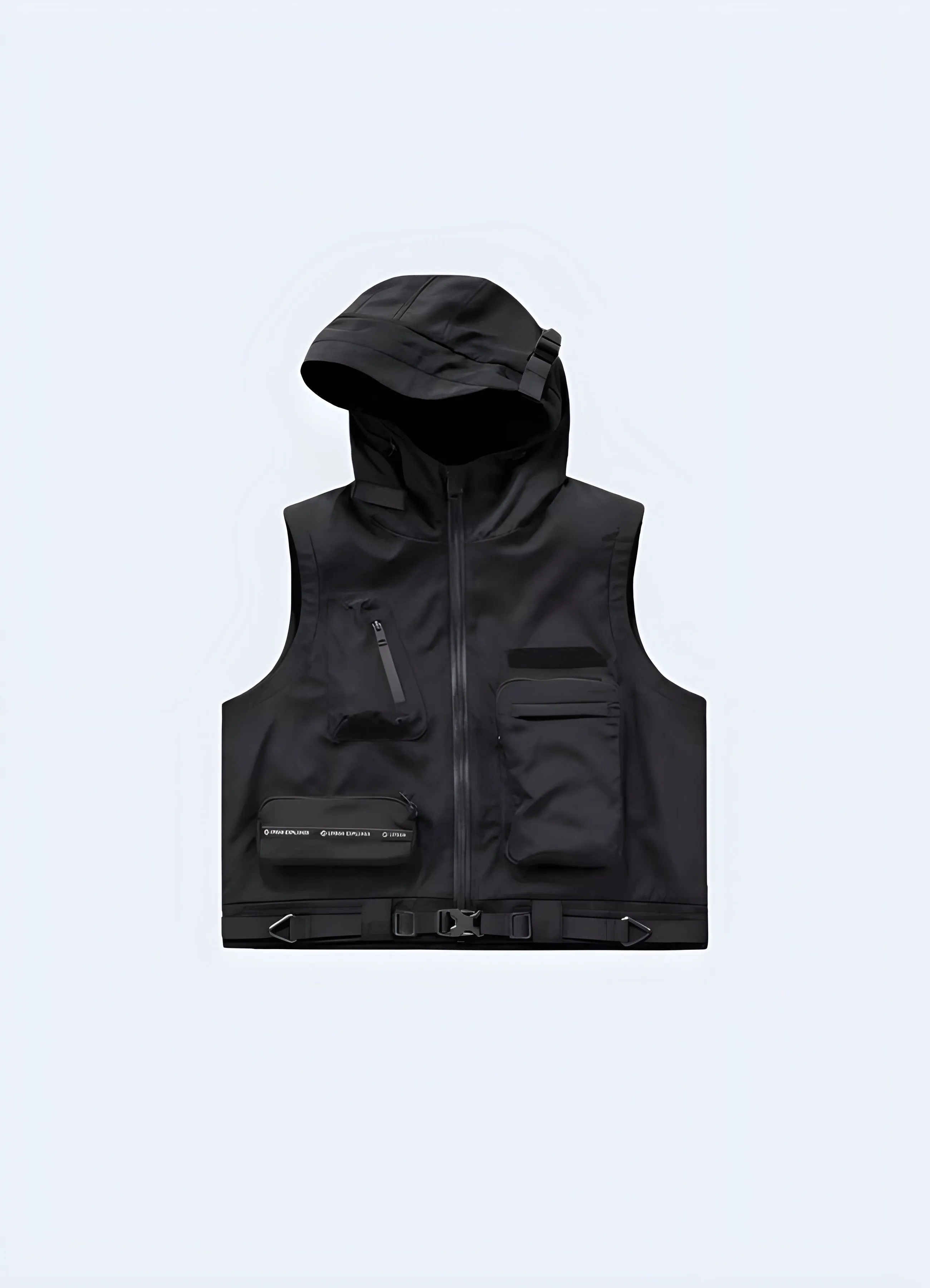 Black Techwear Vest with Hood