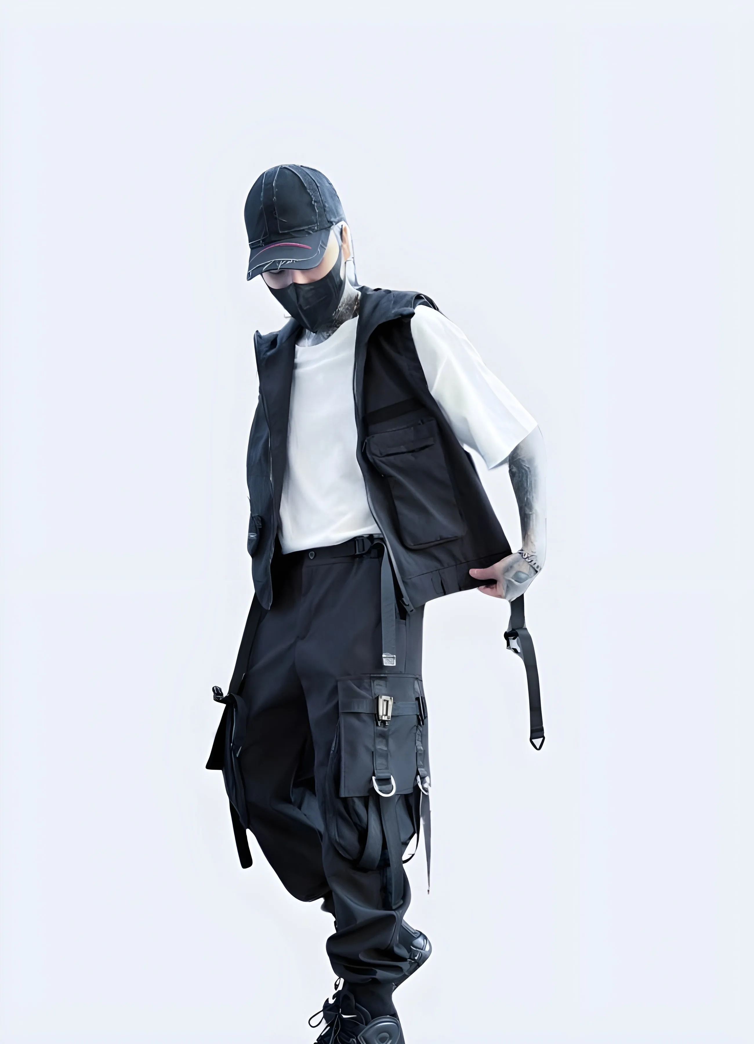 Black Techwear Vest with Hood