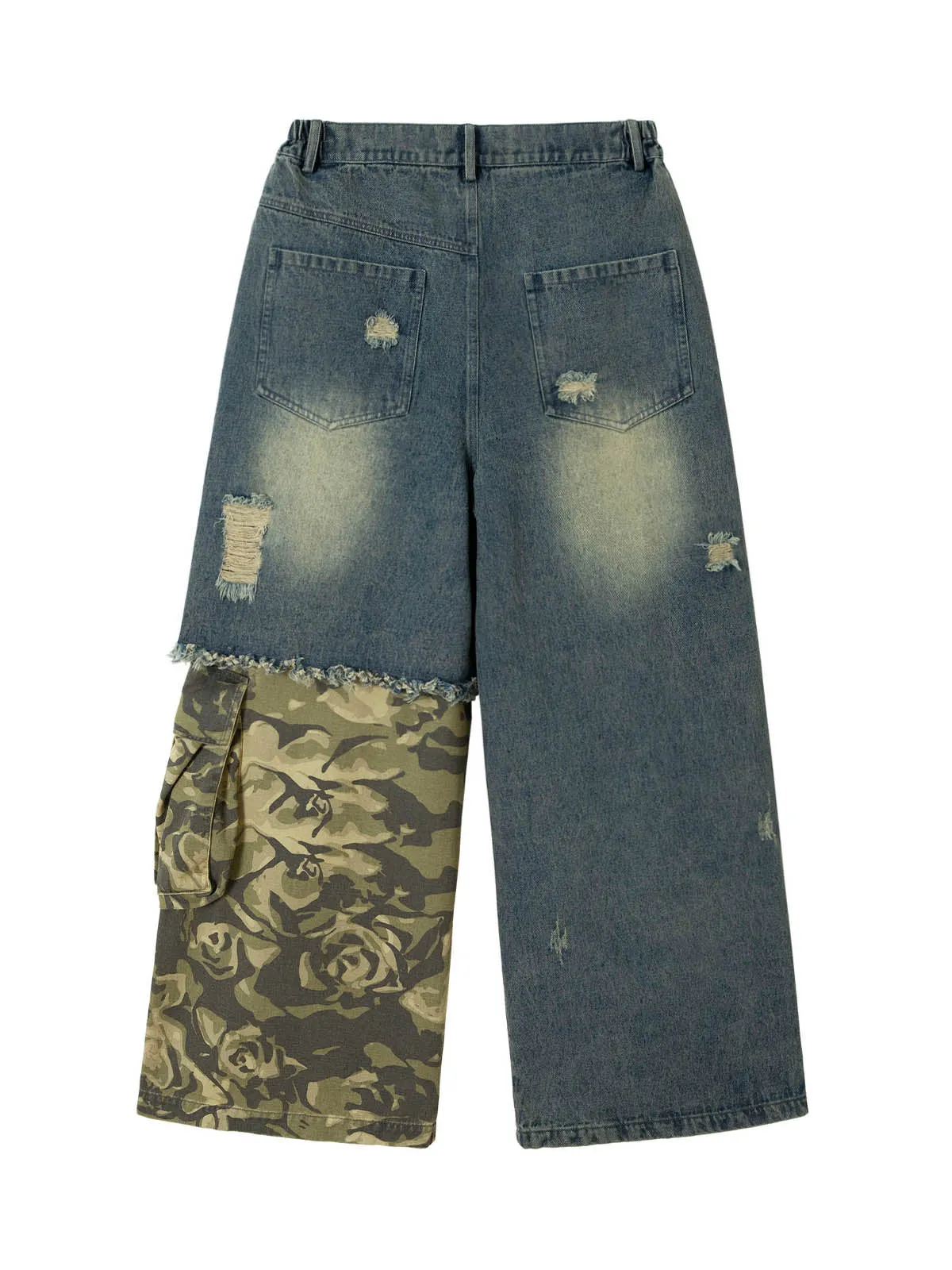 Camouflage Patchwork Workwear Straight Jeans