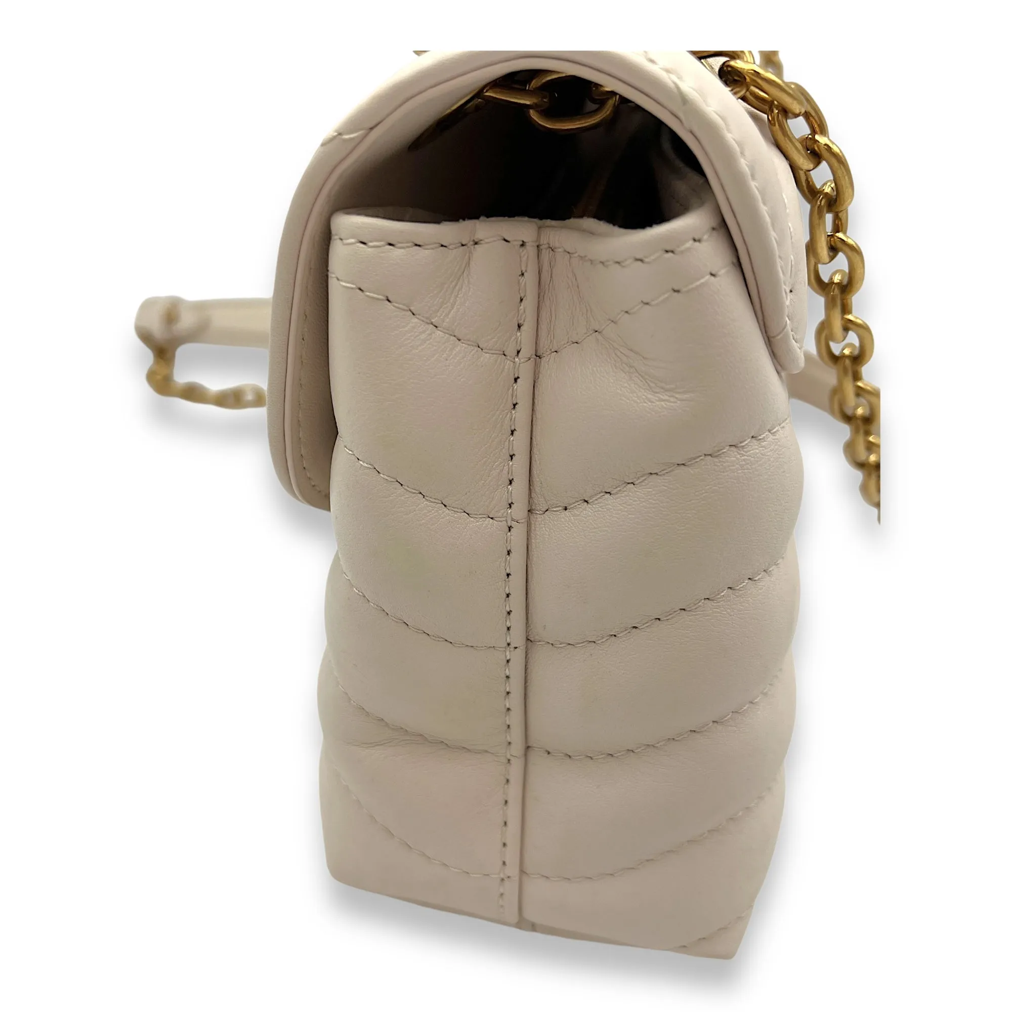 Chain Wave Beige Crossbody Bag in Calfskin, Gold hardware