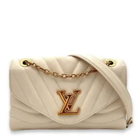 Chain Wave Beige Crossbody Bag in Calfskin, Gold hardware