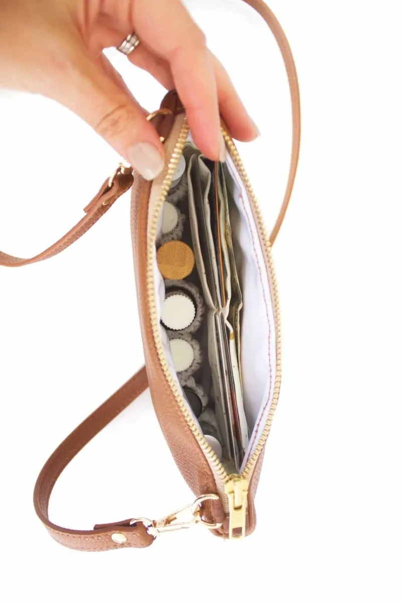 Classic Cognac Convertible Crossbody Wristlet  with Compartments