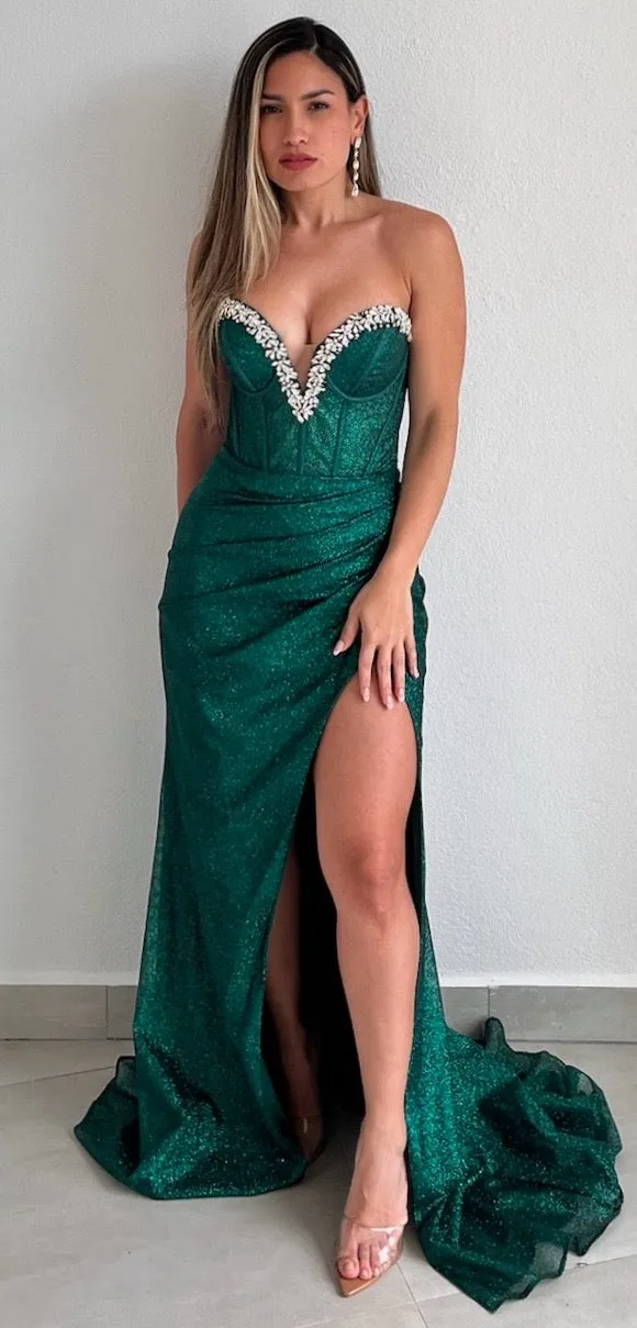 Confident Sensation Emerald Glitter Formal Gown