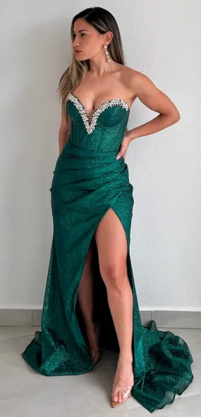 Confident Sensation Emerald Glitter Formal Gown