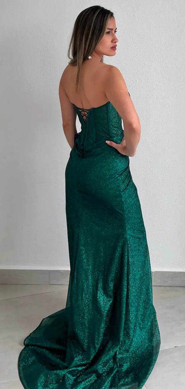 Confident Sensation Emerald Glitter Formal Gown