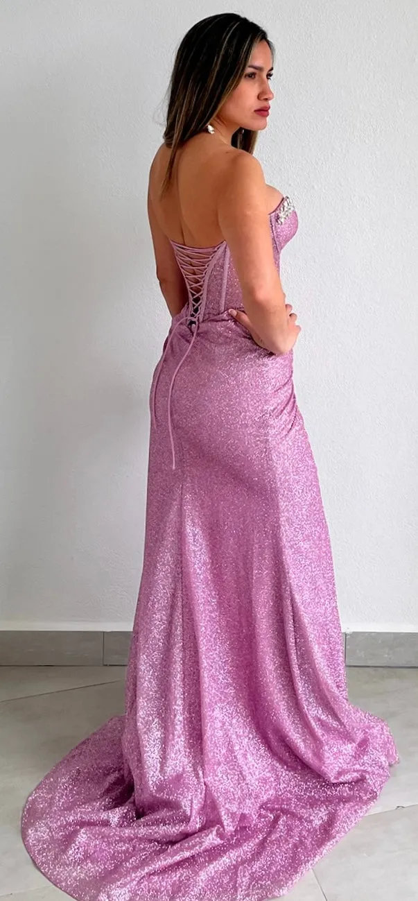 Confident Sensation Pink Glitter Formal Gown