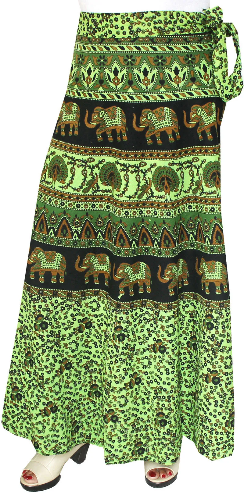 Cotton Wrap Around Long Skirt Womens Indian Clothing (Green)