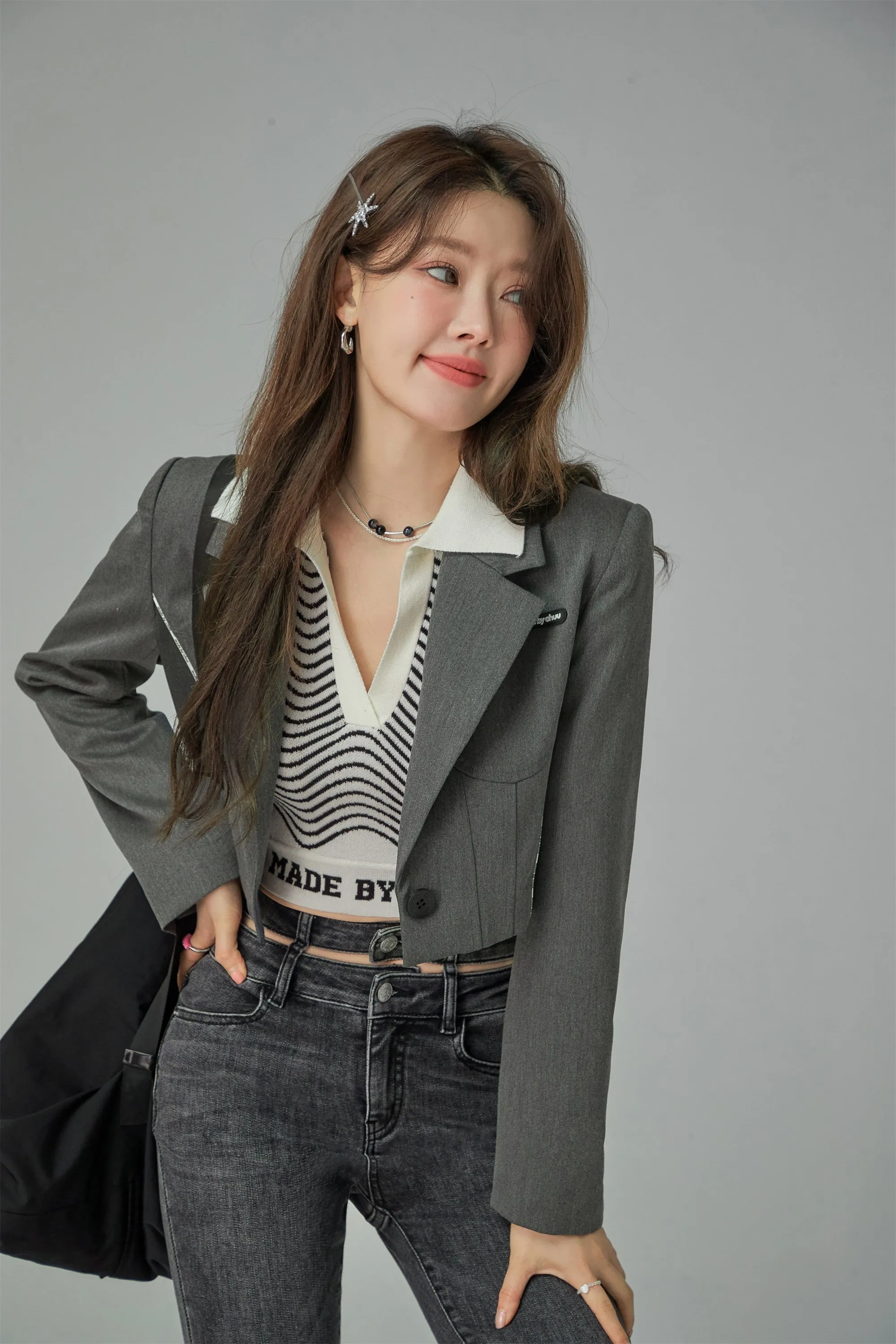 Cut-Out Simple Crop Jacket