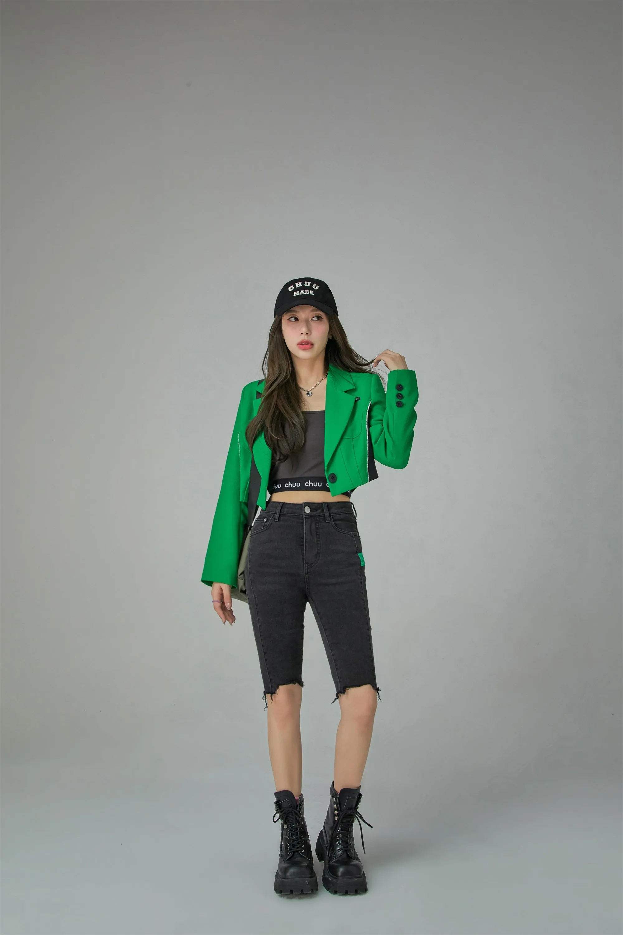 Cut-Out Simple Crop Jacket