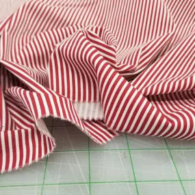 Designer Deadstock European Soft Micro Stripe Red and Ivory Cotton Spandex Shirting Twill  Woven- by the yard