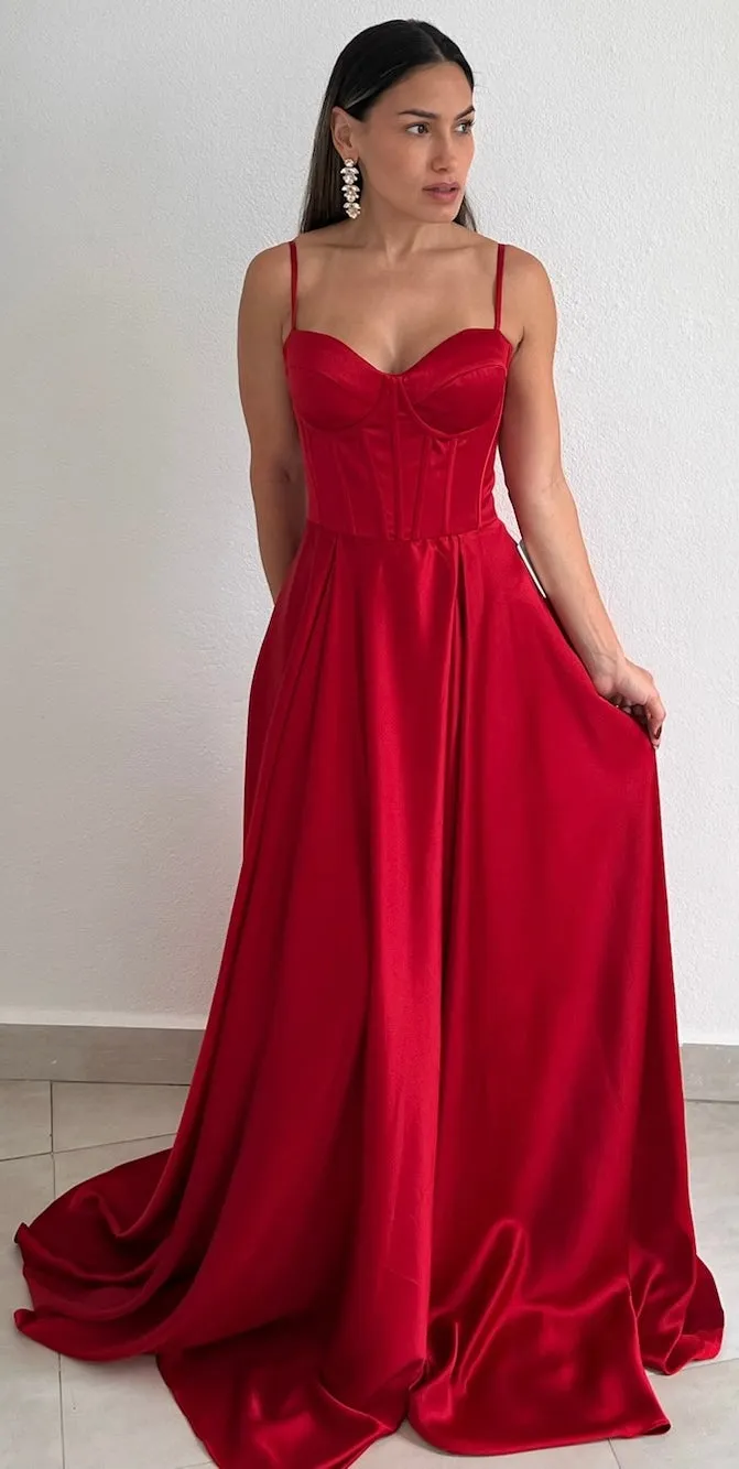 Dreamy Romance Red Corset Satin Formal Gown