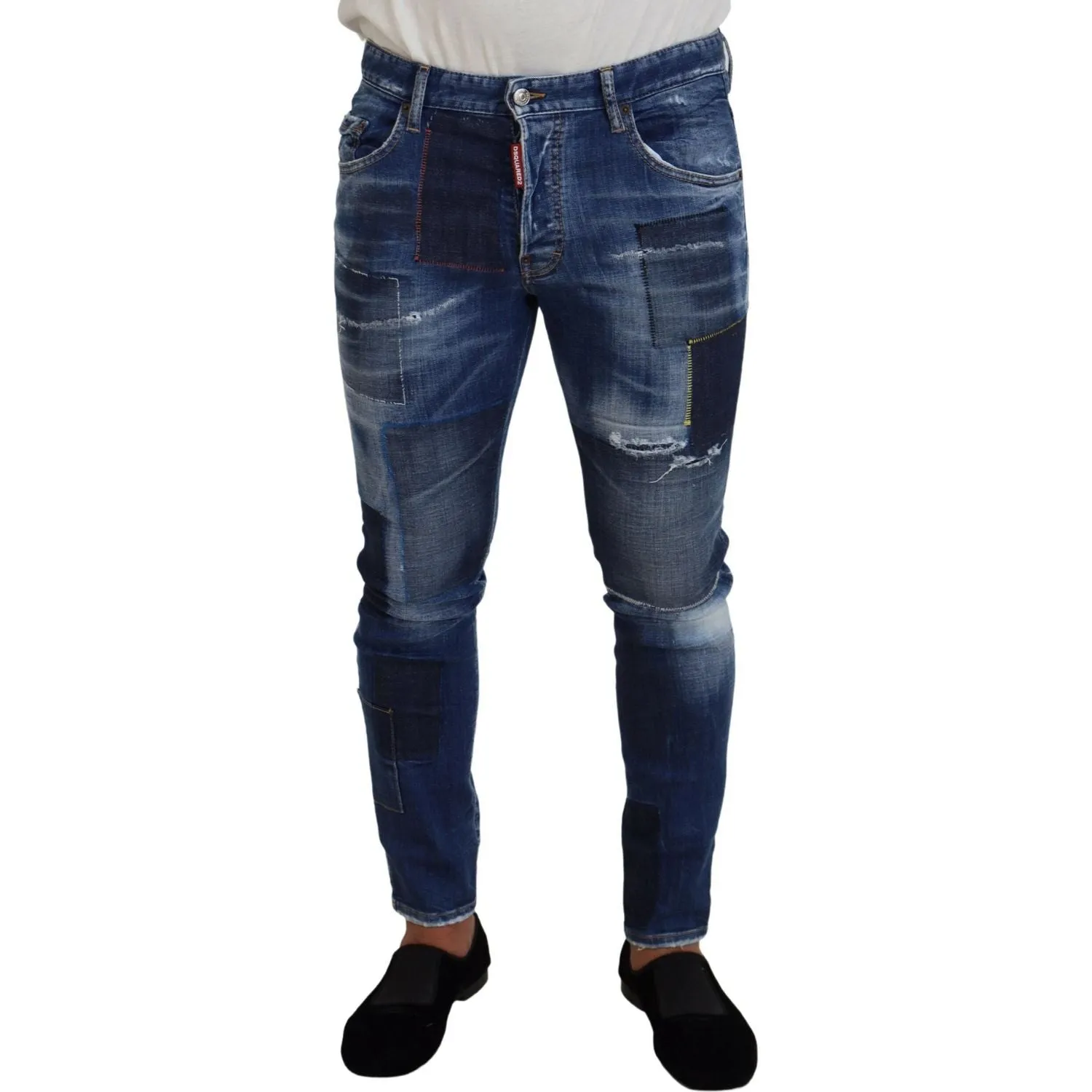 Dsquared² Blue Washed Patchwork Skinny Men Denim Jeans