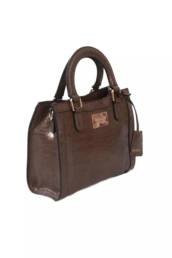 Elegant Brown Shoulder Bag with Golden Accents