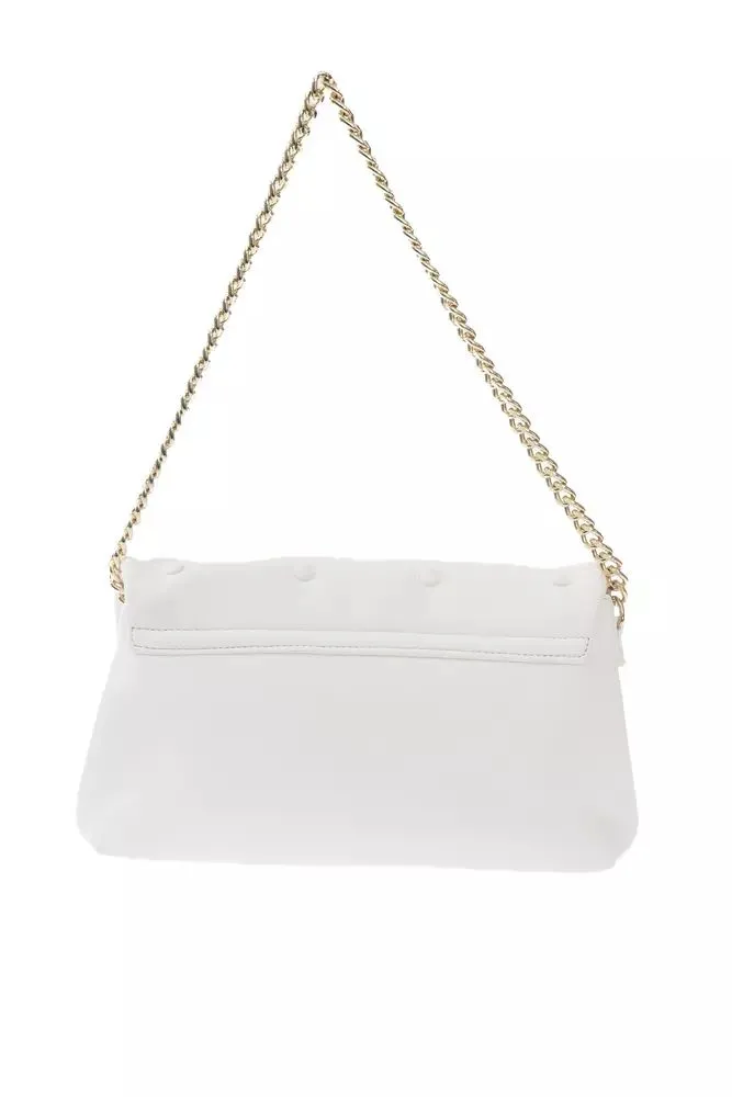 Elegant White Leather Shoulder Bag with Golden Accents