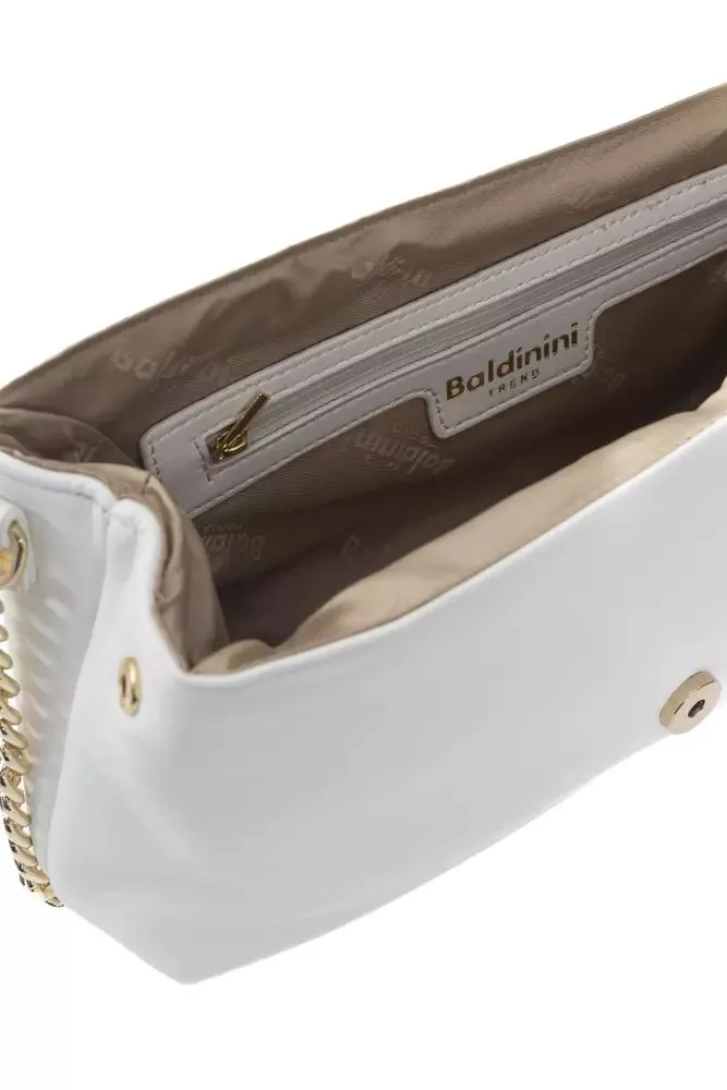 Elegant White Leather Shoulder Bag with Golden Accents