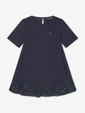 Emporio Armani Girls Side Sequin Dress In Navy