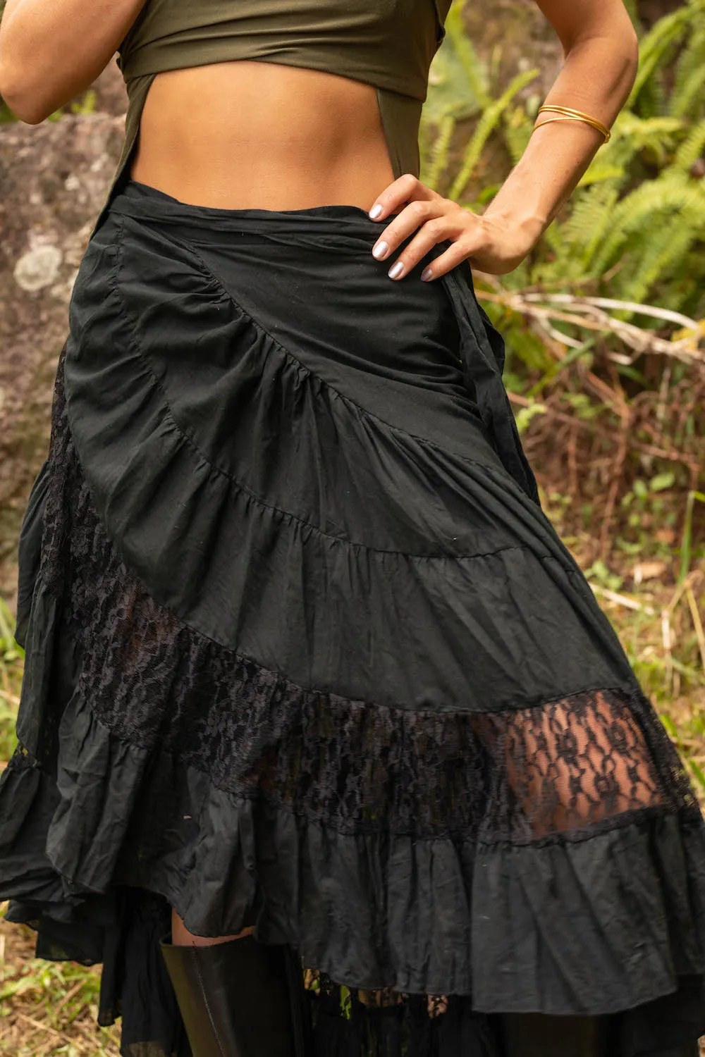 FLAMENCO URBAN GYPSY SKIRT BLACK WITH LACE