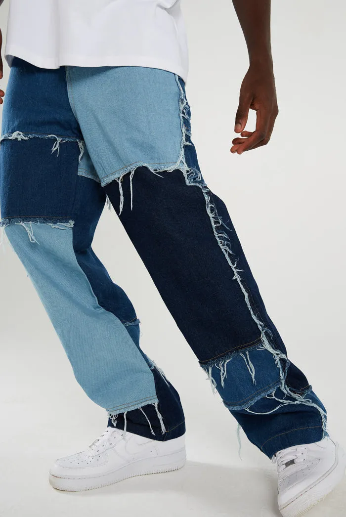 Frayed Patchwork Denim Skate Jeans