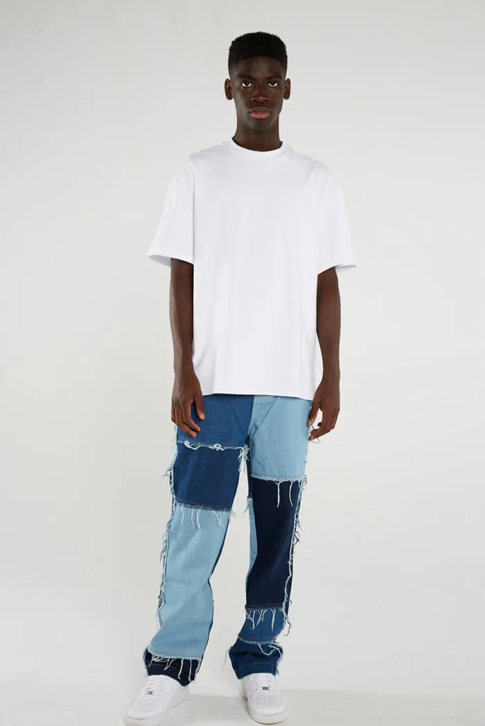 Frayed Patchwork Denim Skate Jeans