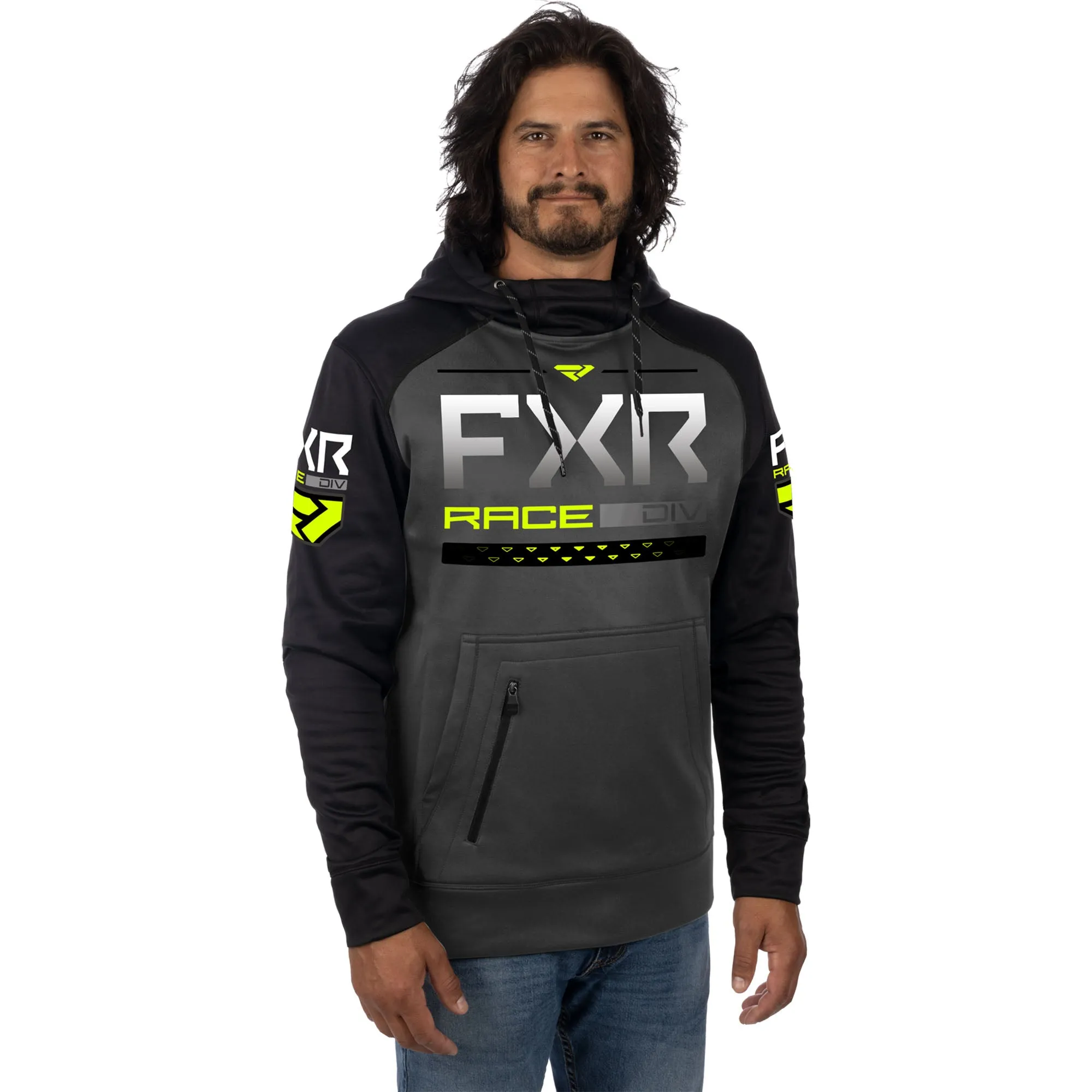 FXR Race Division Tech Pullover Hoodie Charcoal/HiVis Grey