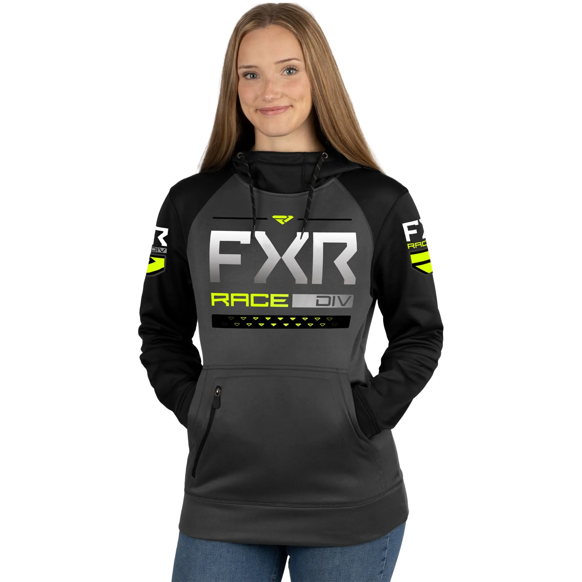 FXR Race Division Tech Pullover Hoodie Charcoal/HiVis Grey