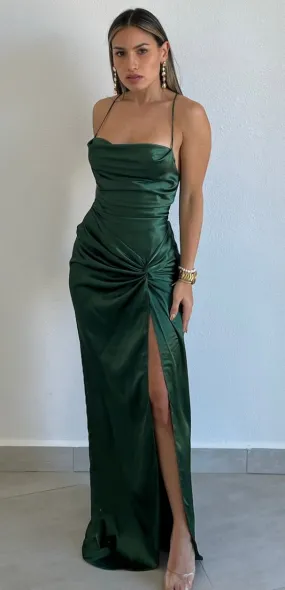 Grand Beauty Emerald Satin Formal Dress