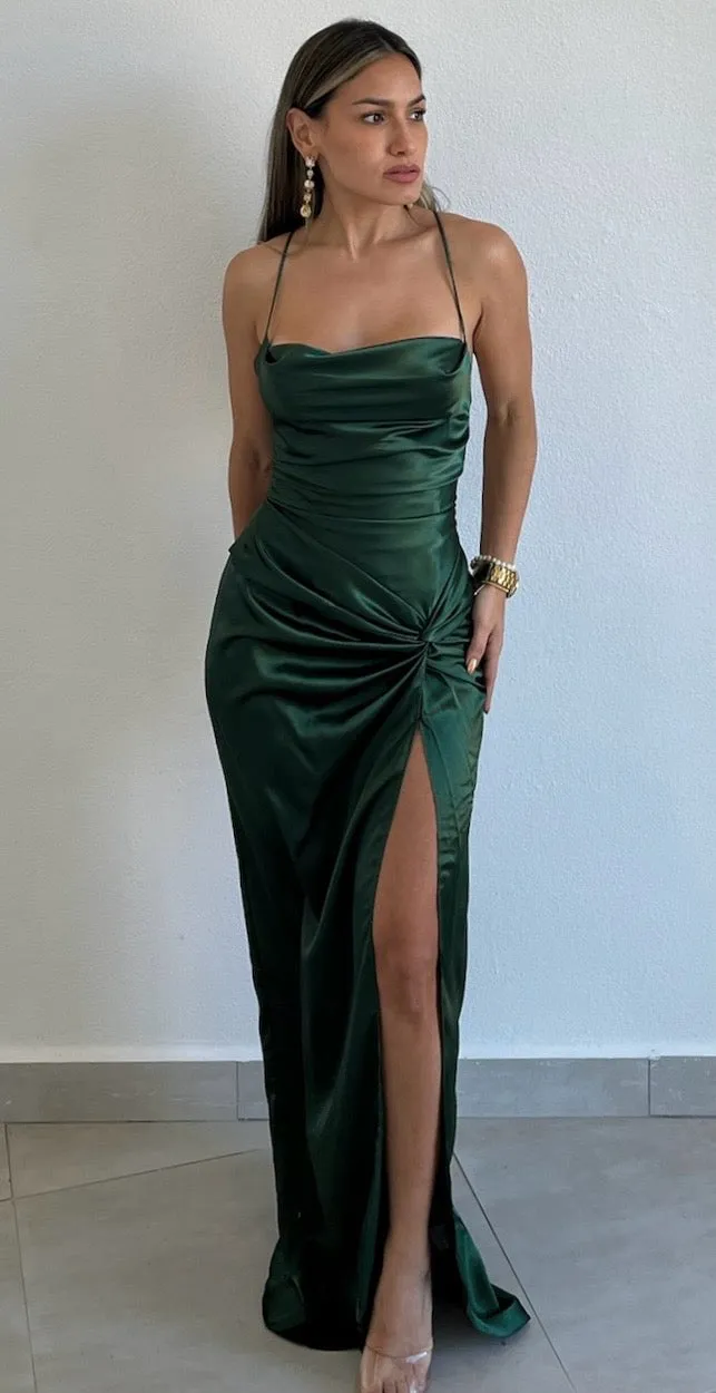 Grand Beauty Emerald Satin Formal Dress