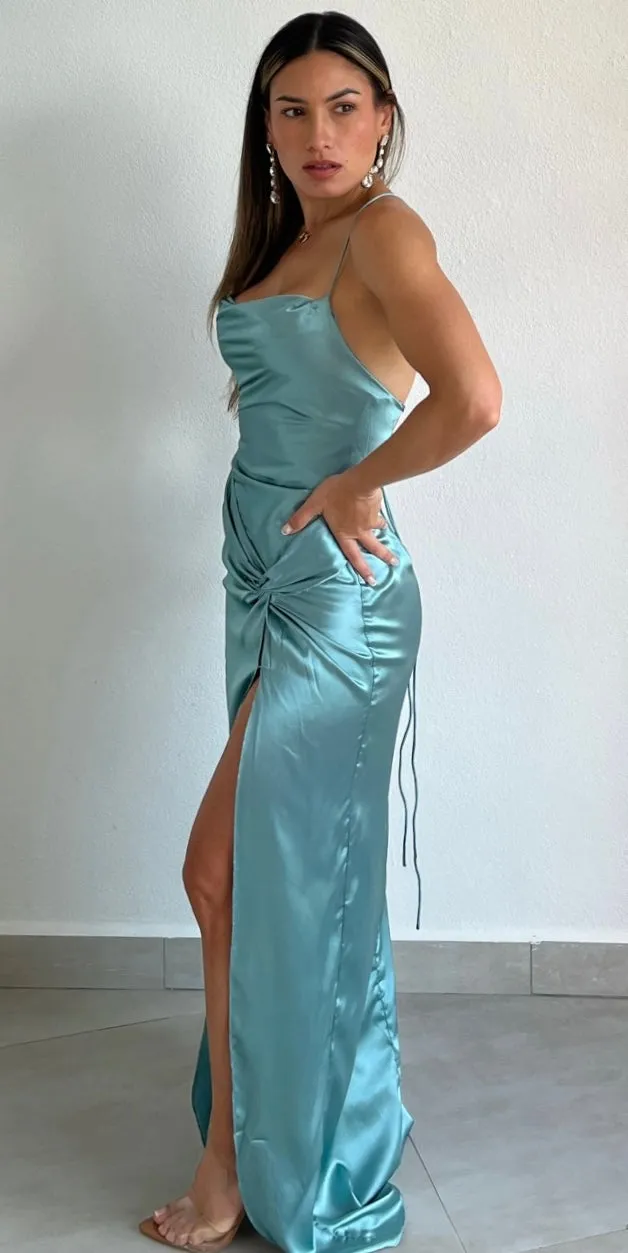 Grand Beauty Robin Blue Satin Formal Dress