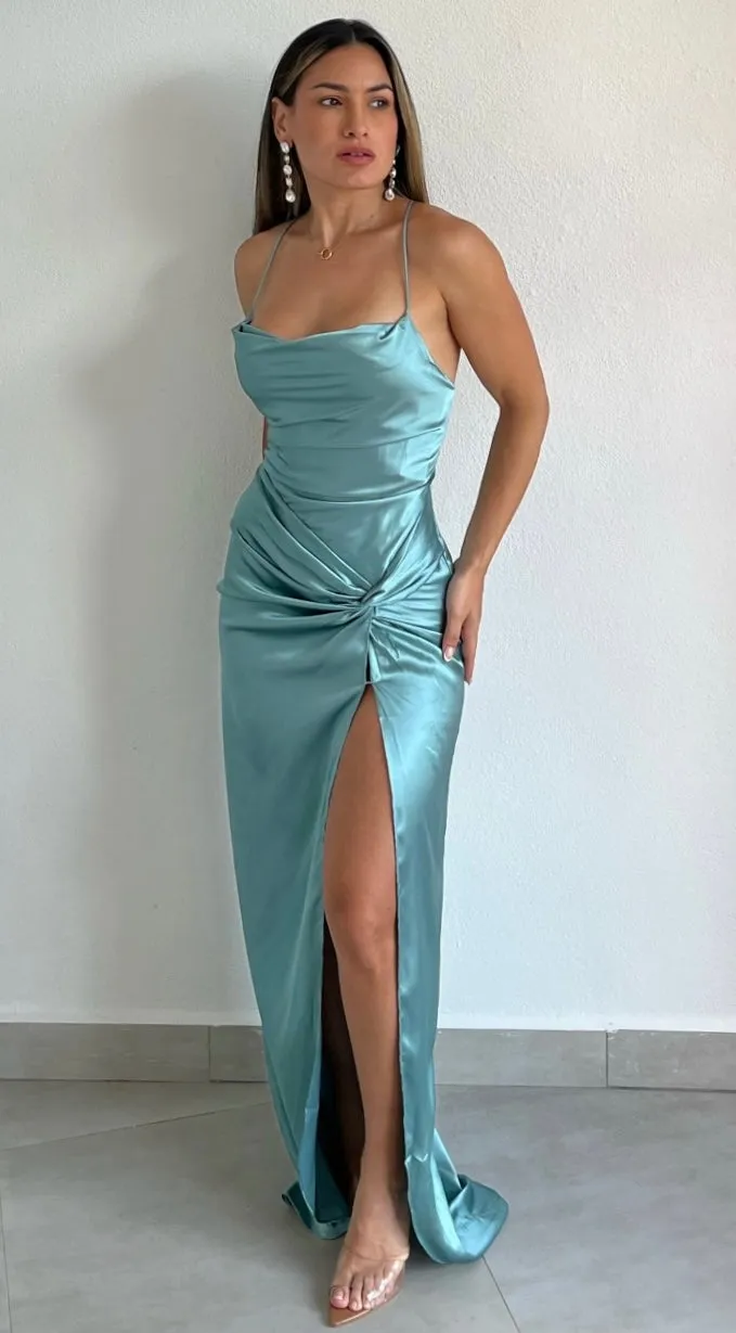 Grand Beauty Robin Blue Satin Formal Dress