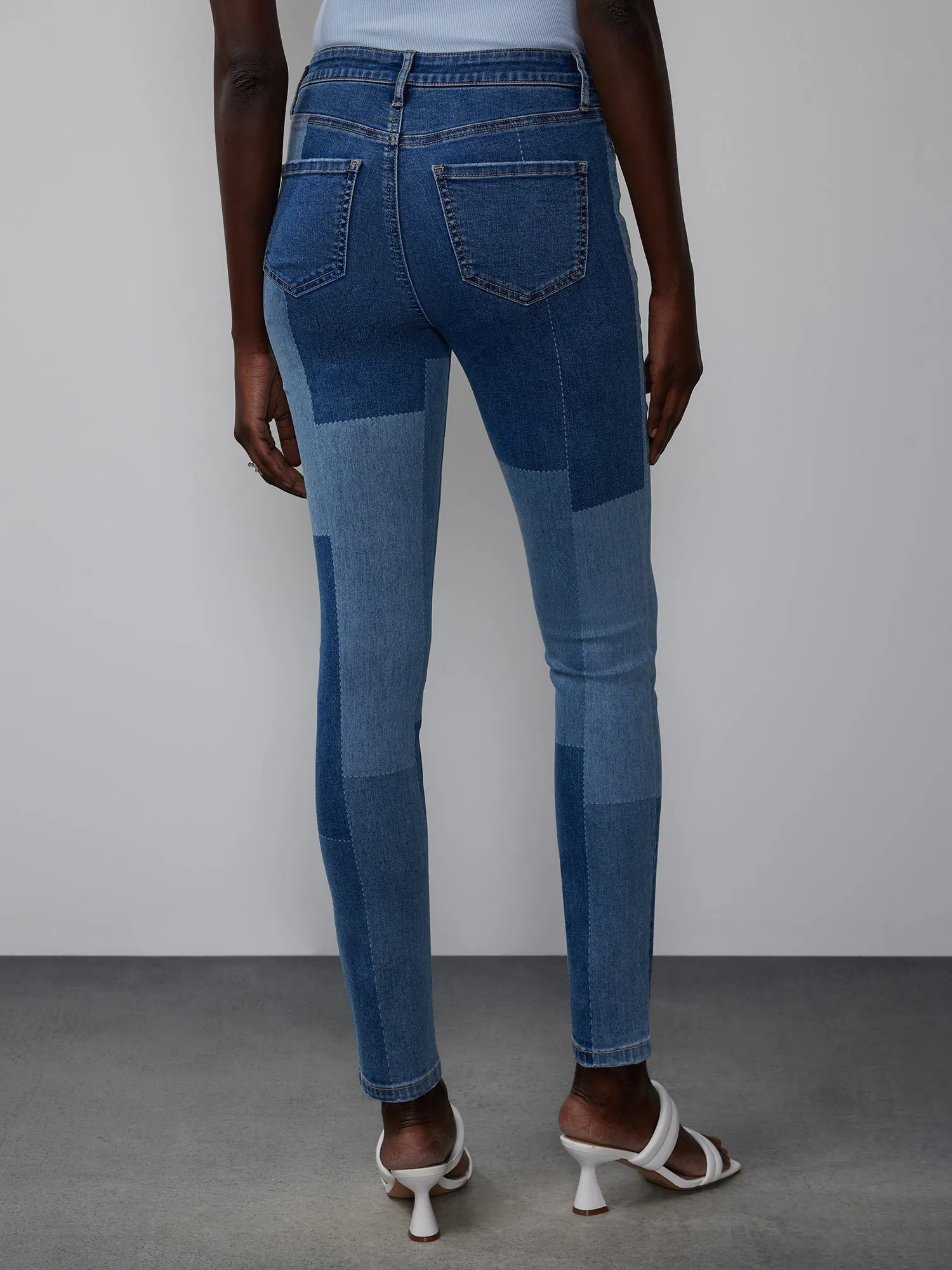 High Rise Patchwork Skinny Jeans