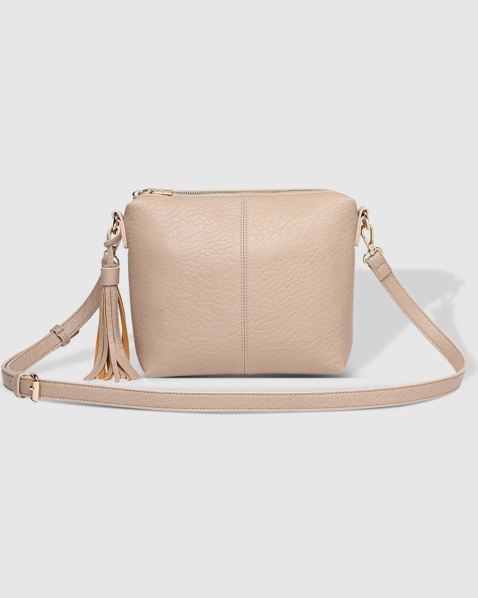 KASEY TEXTURED CROSSBODY BAG WITH LOGO STRAP PUTTY