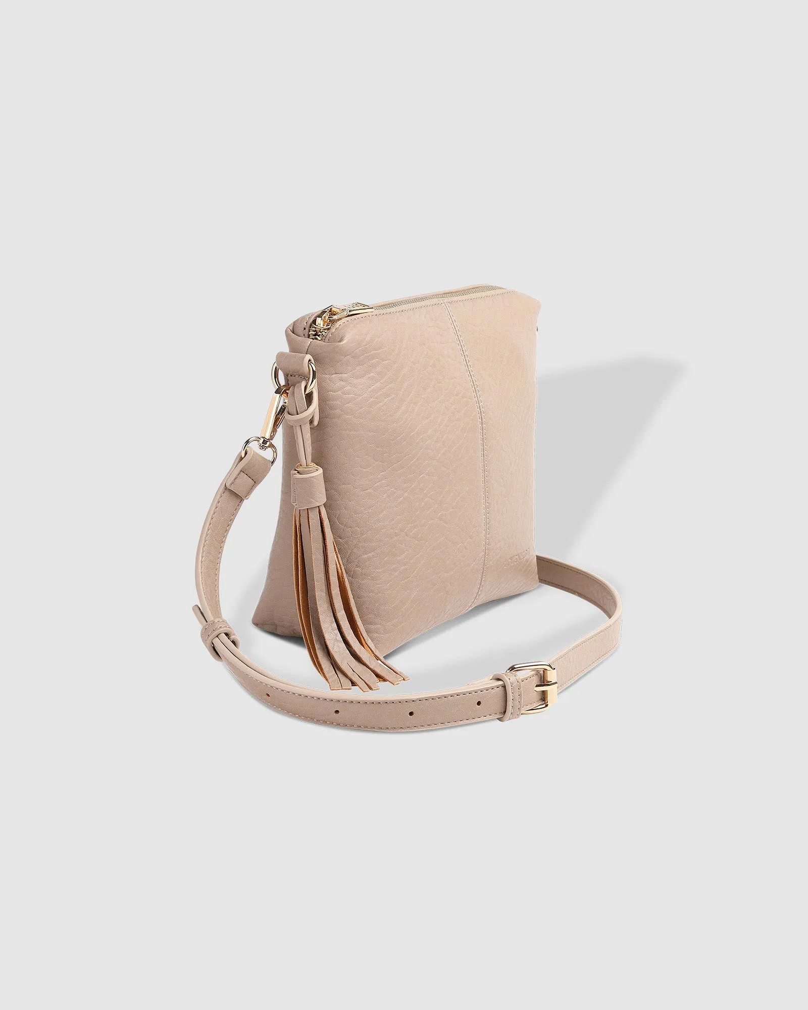 KASEY TEXTURED CROSSBODY BAG WITH LOGO STRAP PUTTY