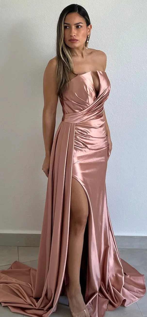 Keep it Regal Rose Strapless Satin Formal Gown