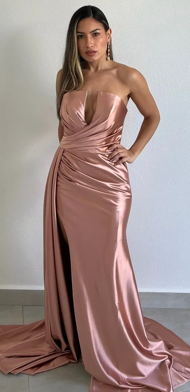 Keep it Regal Rose Strapless Satin Formal Gown