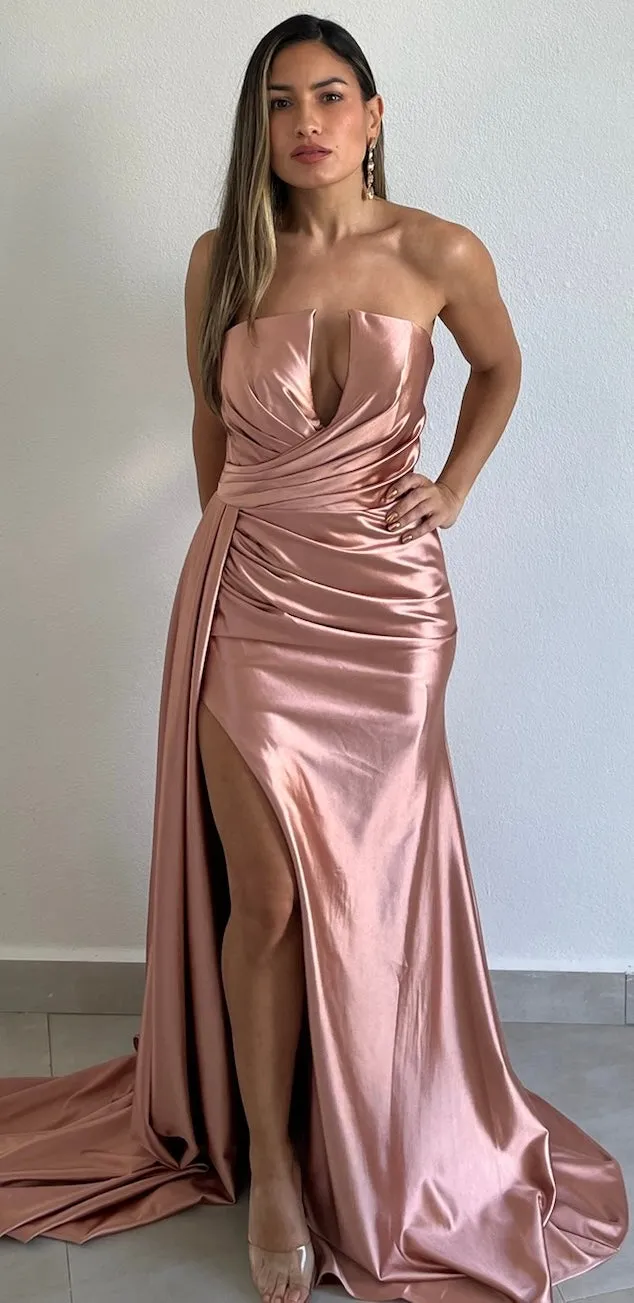 Keep it Regal Rose Strapless Satin Formal Gown