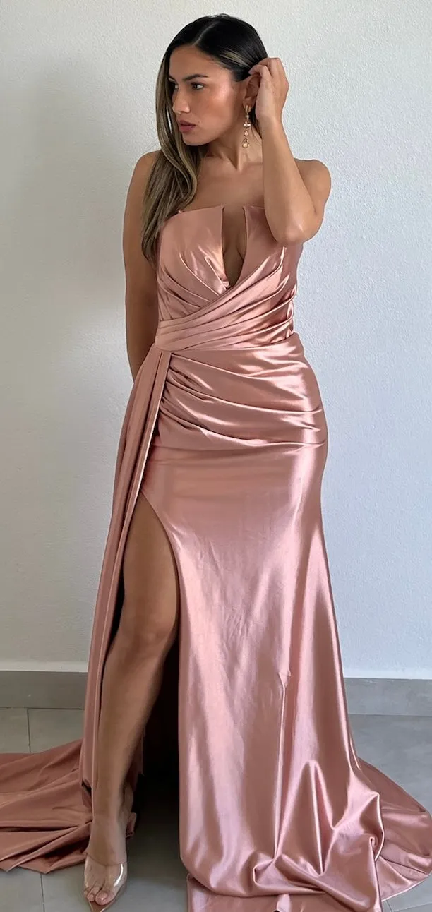 Keep it Regal Rose Strapless Satin Formal Gown