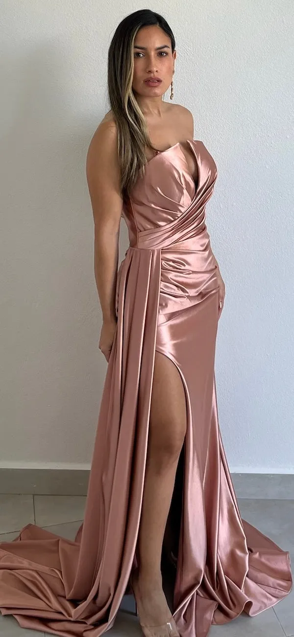 Keep it Regal Rose Strapless Satin Formal Gown